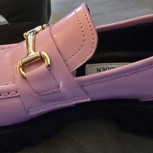 Pink Loafers with Gold Accent